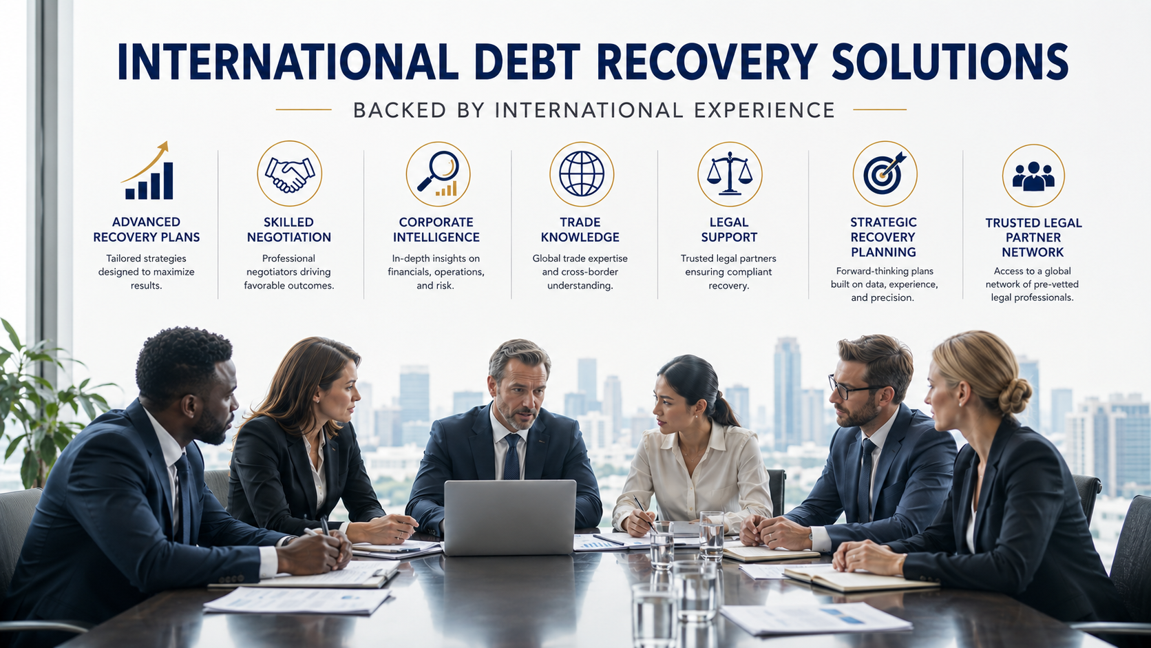 International recovery professionals reviewing documents