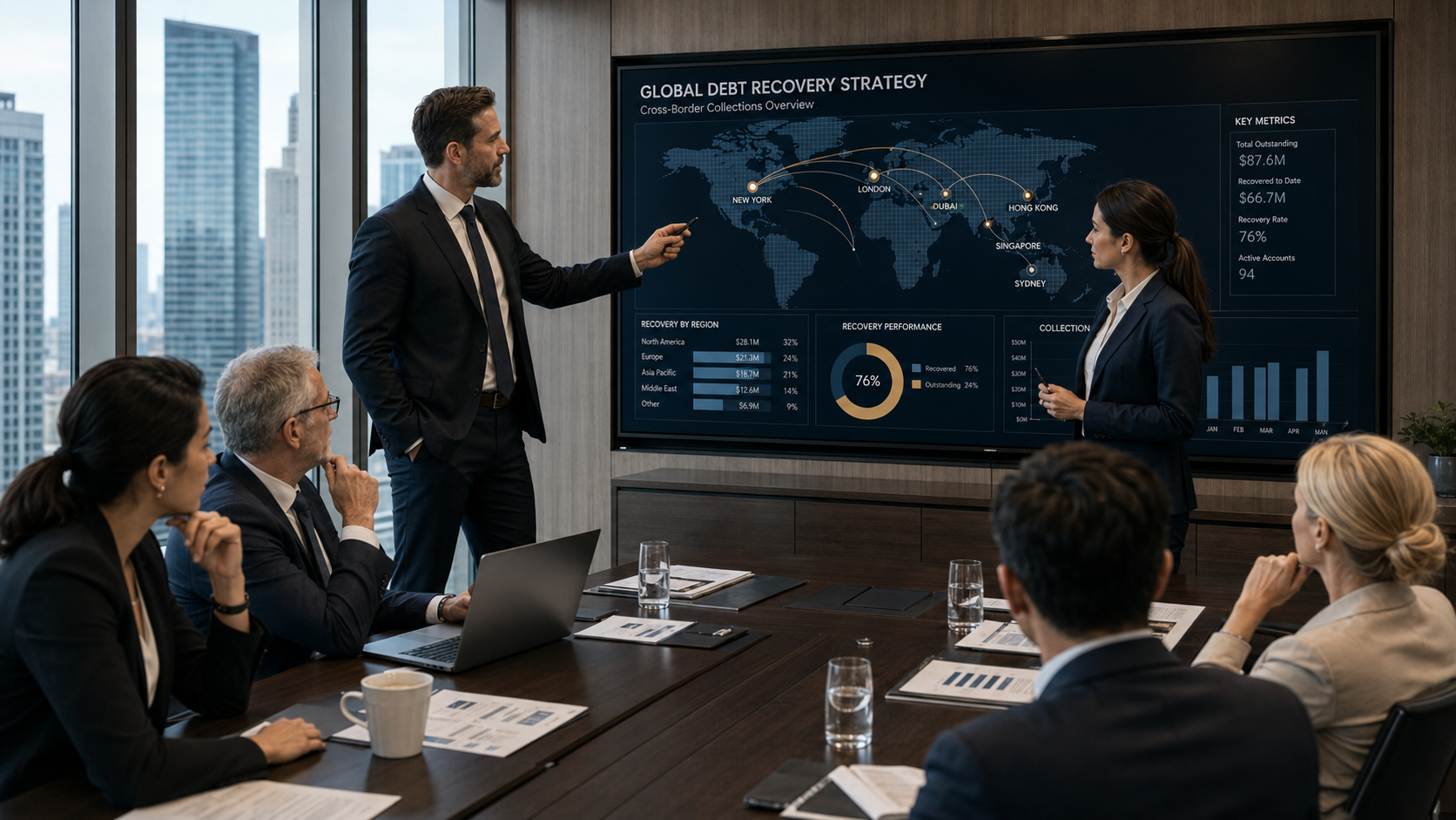 Recovex International advisors presenting a global recovery strategy